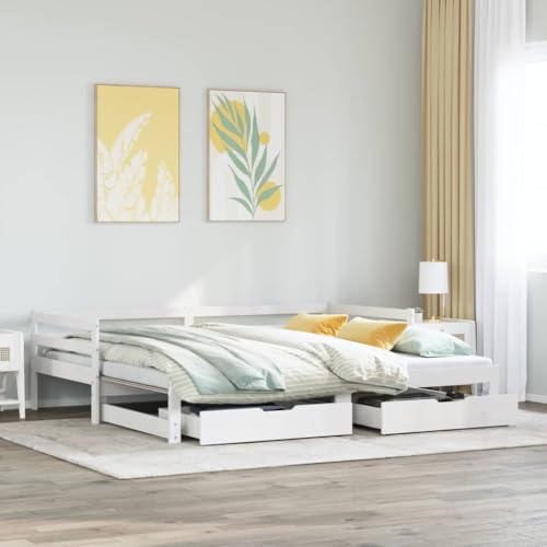 Homgoday Klappbett mit Schubladen ohne Matratze weiß 90 x 190 cm, Sitzbettrahmen, Bettrahmen, Rahmen, Bett moderne Wohnzimmer-Design Schlafzimmer Modell 3302147IT von Homgoday