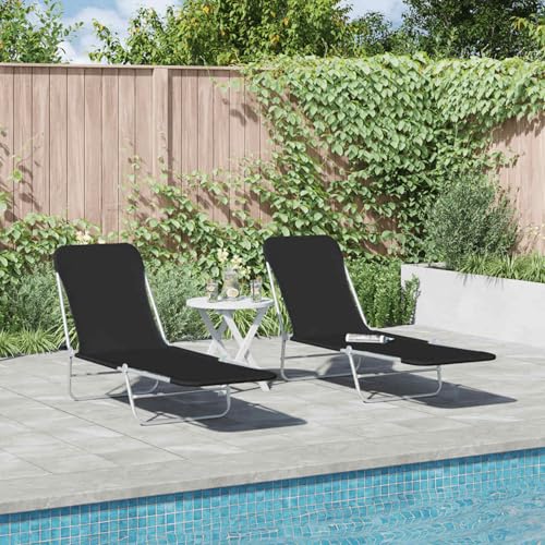 Homgoday Klappliegen 2 STK. Stahl und Stoff Schwarz Gartenstuhl Model44300 von Homgoday