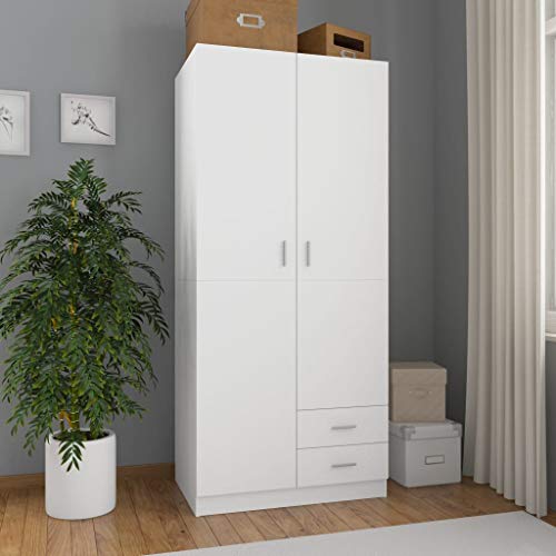 Homgoday Kleiderschrank Aufbewahrungsschrank Mehrzweckschrank Garderobenschrank Drehtürenschrank Lagerschrank Schlafzimmerschrank Weiß 80x52x180 cm Holzwerkstoff von Homgoday