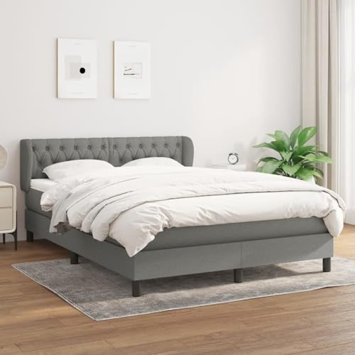 Homgoday Kniebandage Feder mit Matratze Dunkelgrau 140x190 cm Stoff Bett Bettgestell Modern Struktur Wohnzimmer Schlafzimmer Modell 3126478IT von Homgoday