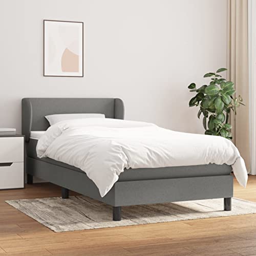 Homgoday Kniebandage Feder mit Matratze Dunkelgrau 90x200 cm Stoff Bett Bettgestell Modern Struktur Wohnzimmer Schlafzimmer Modell 3126054IT von Homgoday