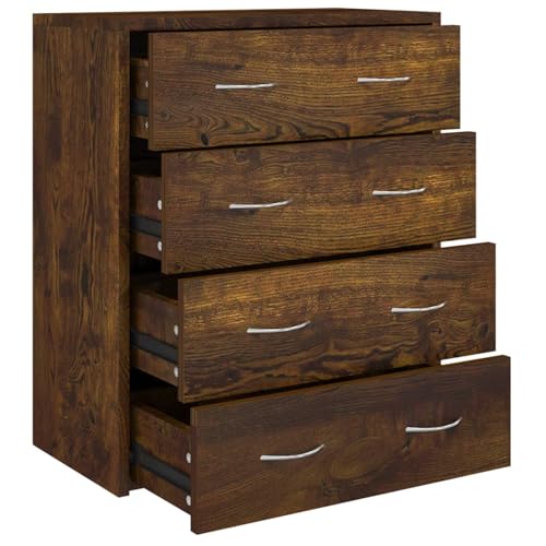 Homgoday Kommode mit 4 Schubladen 60x30,5x71 cm Räuchereiche Anrichte Model342580 von Homgoday
