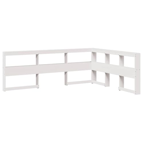 Homgoday Kopfteil mit Bücherregal L-Form Weiß 150 cm Massivholz Kiefer Bettkopfteil Model859263 von Homgoday