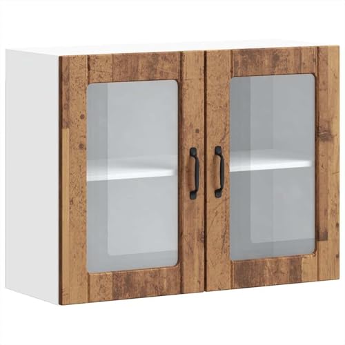 Homgoday Küchen-Hängeschrank mit Glastür Altholz-Optik Holzwerkstoff küchenmöbel Model853855 von Homgoday