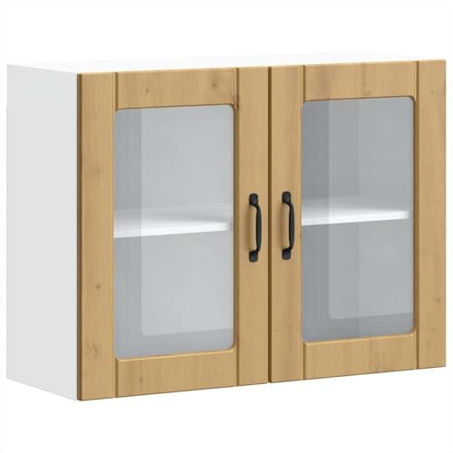 Homgoday Küchen-Hängeschrank mit Glastür Artisan-Eiche Holzwerkstoff küchenmöbel Model853856 von Homgoday