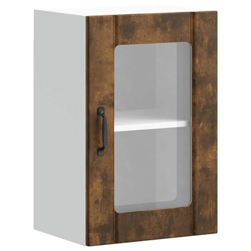 Homgoday Küchen-Hängeschrank mit Glastür Lucca Räuchereiche küchenmöbel Model853772 von Homgoday