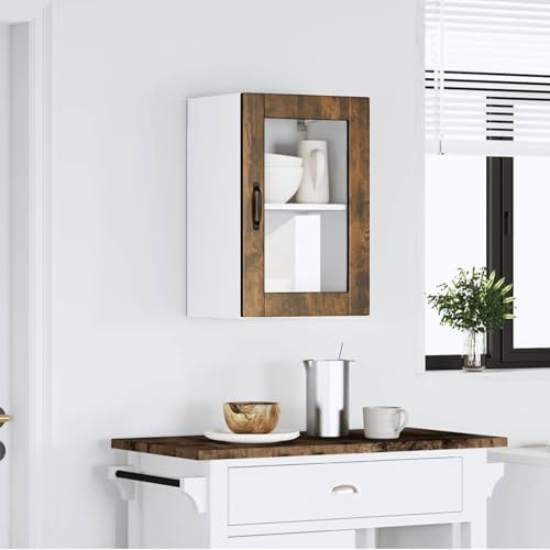 Homgoday Küchen-Hängeschrank mit Glastür Porto Räuchereiche von Homgoday