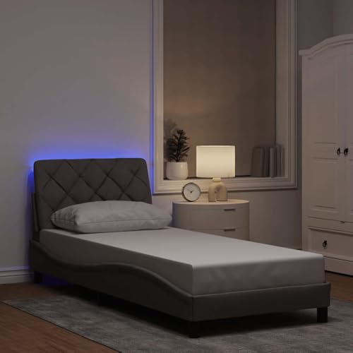 Homgoday LED-Bettgestell mit Wellendesign & LED-Beleuchtung, Taupe, 218x95x74,5 cm, passend für 90x200 cm Matratze Model3310647 Homgoday LED-Bettgestell mit Wellendesign & LED-Beleuchtung, Taupe, 218x95x74,5 cm, passend für 90x200 cm Matratze Model3310647 von Homgoday