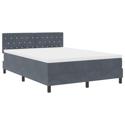 Homgoday LED Boxspringbett mit Matratze Dunkelgrau 160x200 cm Samt G?stebett Familienbett von Homgoday