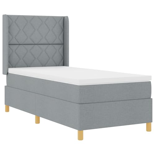 Homgoday LED Boxspringbett mit Matratze Hellgrau 100x200 cm Stoff G?stebett Familienbett Model3343742 von Homgoday