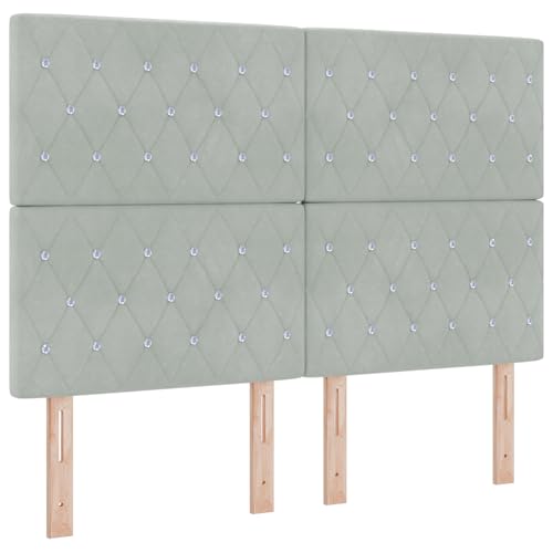 Homgoday LED Boxspringbett mit Matratze Hellgrau 140x190 cm Samt G?stebett Familienbett von Homgoday