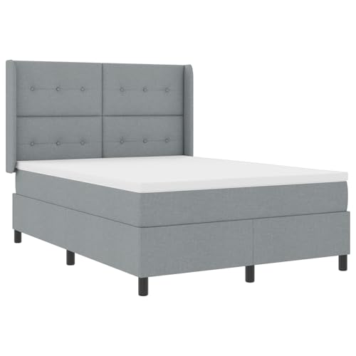 Homgoday LED Boxspringbett mit Matratze Hellgrau 140x200 cm Stoff G?stebett Familienbett von Homgoday