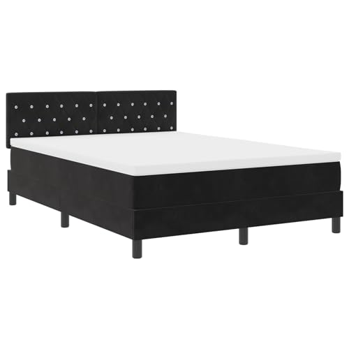 Homgoday LED Boxspringbett mit Matratze Schwarz 140x190 cm Samt G?stebett Familienbett Model3342586 von Homgoday