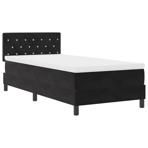 Homgoday LED Boxspringbett mit Matratze Schwarz 90x190 cm Samt G?stebett Familienbett von Homgoday
