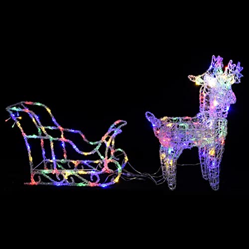 Homgoday LED Rentier mit Schlitten, Weihnachtsdekoration, Rentier und Schlitten, 160 LEDs, Acryl, USB, Rentier, Weihnachten, Outdoor, für drinnen und draußen, Baum, Rasen, Garten, bunt, 130 cm Homgoday LED Rentier mit Schlitten, Weihnachtsdekoration, Rentier und Schlitten, 160 LEDs, Acryl, USB, Rentier, Weihnachten, Outdoor, für drinnen und draußen, Baum, Rasen, Garten, bunt, 130 cm von Homgoday