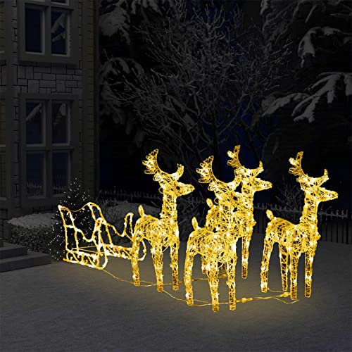 Homgoday LED Rentier mit Schlitten, Weihnachtsdekoration, Rentier und Schlitten, 240 LEDs, Acryl, USB, Rentier, Weihnachten, Outdoor, für drinnen und draußen, Baum, Rasen, Garten, warmweiß, 280 x 28 x Homgoday LED Rentier mit Schlitten, Weihnachtsdekoration, Rentier und Schlitten, 240 LEDs, Acryl, USB, Rentier, Weihnachten, Outdoor, für drinnen und draußen, Baum, Rasen, Garten, warmweiß, 280 x 28 x von Homgoday