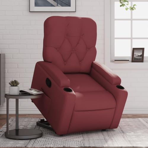 Homgoday Lehnstuhl mit Rückenlehne, weinrot, aus Kunstleder, Möbelstück für Wohnzimmer, Sessel, Relaxsessel, Schlafsessel, Modell 3204776 von Homgoday