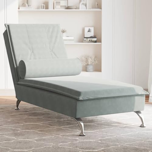 Homgoday Massage-Chaiselongue mit Nackenrolle Hellgrau Samt Loungesessel Relaxsessel Liegesessel Chaiselongue Chaiselongue Relaxliege für Wohnzimmer von Homgoday