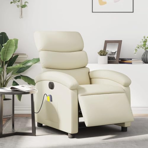 Homgoday Massagesessel Elektrisch Fernsehsessel Relaxsessel mit Liegefunktion Ruhesessel Liegesessel Polstersessel TV Sessel Verstellbare Rückenlehne, für Wohnzimmer Creme Kunstleder von Homgoday