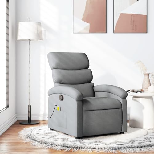 Homgoday Massagesessel Fernsehsessel Relaxsessel mit Liegefunktion Liegesessel Sessel Verstellbare Rückenlehne Fußteil Vibrationsfunktion Polstersessel Ruhesessel Hellgrau Stoff von Homgoday