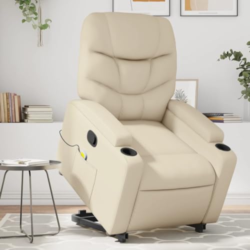 Homgoday Massagesessel mit Aufstehhilfe, Relaxsessel, Aufstehsessel Fernsehsessel mit Liegefunktion TV Sessel Ruhesessel Liegesessel Sessel, für Wohnzimmer Creme Kunstleder von Homgoday