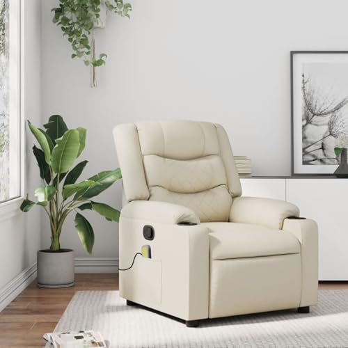 Homgoday Massagesessel mit Relaxfunktion, Kunstleder, Creme Loungesessel Model3206880 von Homgoday