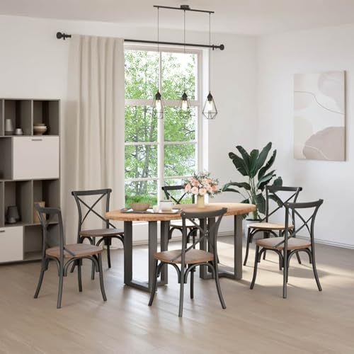 Homgoday Massiver Eichenholz Esstisch 200x100cm - Robust & Stabil mit Stahlbeinen Model3305319 von Homgoday