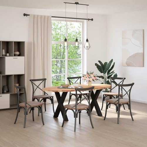 Homgoday Massiver Eichenholz Esstisch 200x100cm mit X-Stahlbeinen | Robust & Stabil Model3305330 von Homgoday