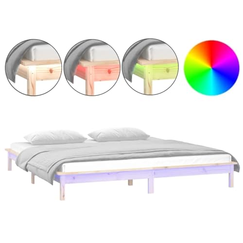 Homgoday Massivholzbett mit LEDs 150x200 cm Familienbett Model820611 Homgoday Massivholzbett mit LEDs 150x200 cm Familienbett Model820611 von Homgoday