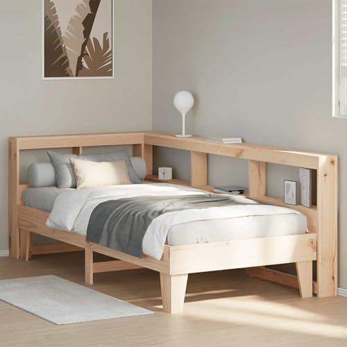 Homgoday Massivholzbett mit Regal ohne Matratze 100x200 cm Kiefer Bett Holz Gästebett von Homgoday