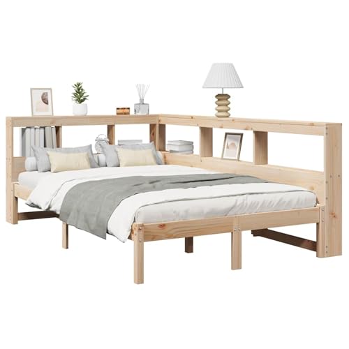 Homgoday Massivholzbett mit Regal ohne Matratze 120x190 cm Kiefer Bett Holz Gästebett von Homgoday