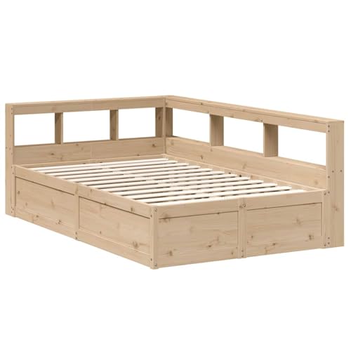 Homgoday Massivholzbett mit Regal ohne Matratze 120x190 cm Kiefer Bett Holz Gästebett von Homgoday