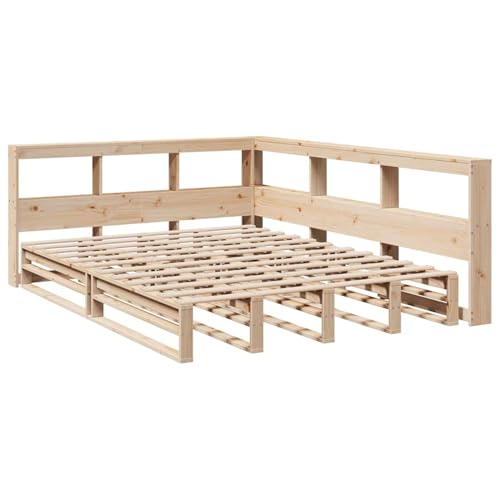 Homgoday Massivholzbett mit Regal ohne Matratze 140x190 cm Kiefer Bett Holz Gästebett von Homgoday