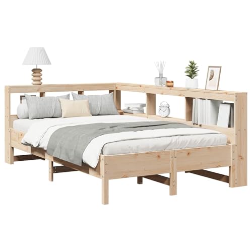 Homgoday Massivholzbett mit Regal ohne Matratze 140x190 cm Kiefernholz Bett Holz Gästebett von Homgoday