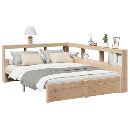 Homgoday Massivholzbett mit Regal ohne Matratze 140x190 cm Kiefernholz Bett Holz Gästebett von Homgoday