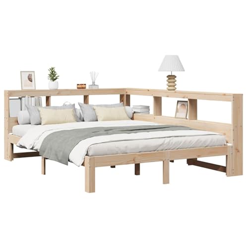 Homgoday Massivholzbett mit Regal ohne Matratze 160x200 cm Kiefernholz Bett Holz Gästebett von Homgoday