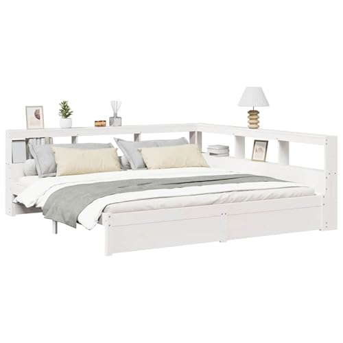 Homgoday Massivholzbett mit Regal ohne Matratze 160x200 cm Kiefernholz Bett Holz Gästebett von Homgoday