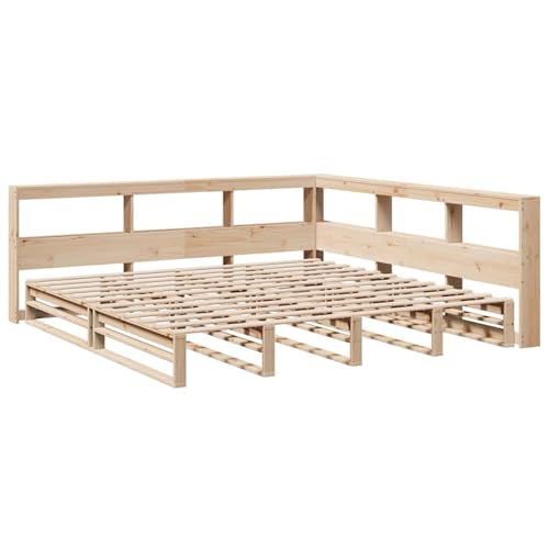 Homgoday Massivholzbett mit Regal ohne Matratze 200x200 cm Kiefer Bett Holz Gästebett von Homgoday