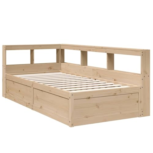 Homgoday Massivholzbett mit Regal ohne Matratze 90x190 cm Kiefer Bett Holz Gästebett von Homgoday