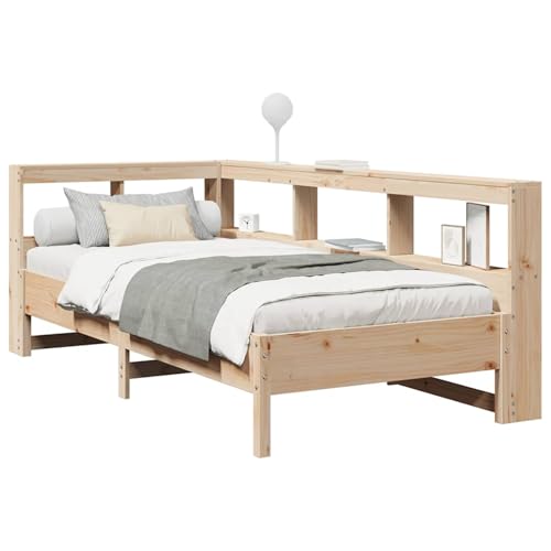Homgoday Massivholzbett mit Regal ohne Matratze 90x200 cm Kiefer Bett Holz Gästebett von Homgoday