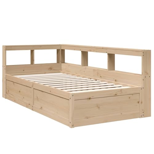 Homgoday Massivholzbett mit Regal ohne Matratze 90x200 cm Kiefer Bett Holz Gästebett von Homgoday