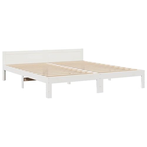 Homgoday Massivholzbett ohne Matratze Weiß 160x200 Kiefernholz Bett Holz Gästebett von Homgoday