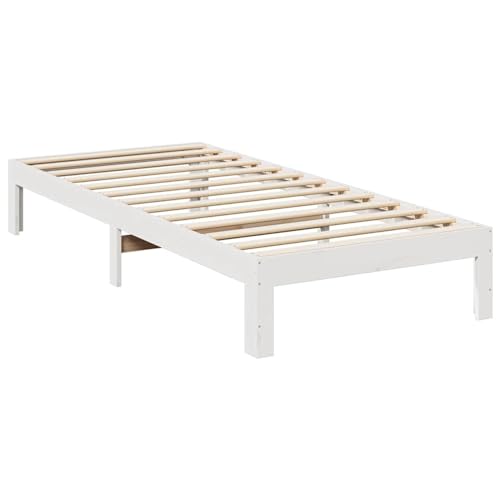 Homgoday Massivholzbett ohne Matratze Weiß 90x200 cm Kiefernholz Bett Holz Gästebett von Homgoday