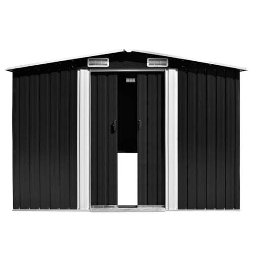 Homgoday Metall-Gartenschuppen Anthrazit | 257x489x181 cm | Doppel-Schiebetüren | 4 Lüftungsgitter Model143350 von Homgoday