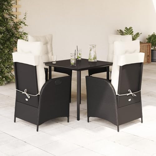 Homgoday Model3213165 Gartenmöbel-Set, 5-teilig, schwarz mit Polyrattankissen, Gartenmöbel, Tisch und Stühle für den Außenbereich von Homgoday