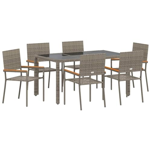 Homgoday Modernes Garten-Esszimmer-Set aus Poly-Rattan mit gehärteter Glasplatte | Outdoor-Sitzgruppe für Terrasse und Pool Model3365394 von Homgoday