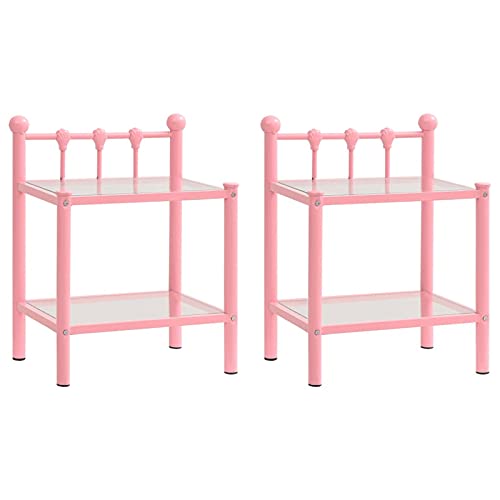 Homgoday Nachttische 2 Stück Rosa und Transparent aus Metall und Glas, Sideboard Schrank, Bodenschrank, Büromöbel, Nachttisch, Nachttisch für Schlafzimmer von Homgoday