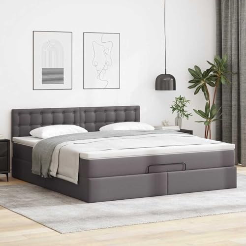 Homgoday Ottoman-Bett mit Matratze Grau 160x200 cm Kunstleder Bett Holz Gästebett von Homgoday