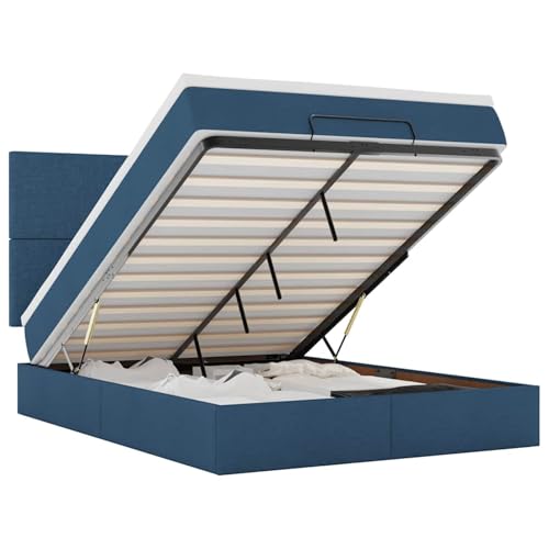 Homgoday Ottoman-Bett mit Matratze & LEDs Blau 140x200 cm Stoff Familienbett Model3313933 von Homgoday