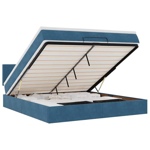 Homgoday Ottoman-Bett mit Matratze & LEDs Dunkelblau 180x200 cm Samt Familienbett Model3312570 von Homgoday